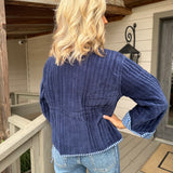 Cobalt Pinstripe Velvet Jacket