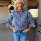 Navy Fringe Lawn Top