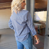 Navy Fringe Lawn Top