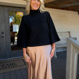 Gold Satin Midi Skirt