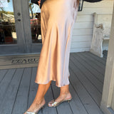 Gold Satin Midi Skirt