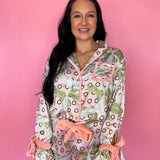 Geo Palm Satin Ruffle Short PJ Set