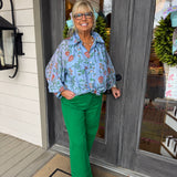 Seaweed Green Crop Cuffed Denim