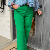 Seaweed Green Crop Cuffed Denim