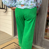Seaweed Green Crop Cuffed Denim