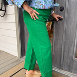 Seaweed Green Crop Cuffed Denim