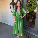 Green Puff Sleeve Midi Dress