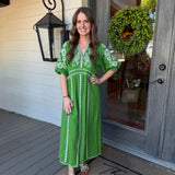 Green Puff Sleeve Midi Dress