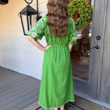Green Puff Sleeve Midi Dress