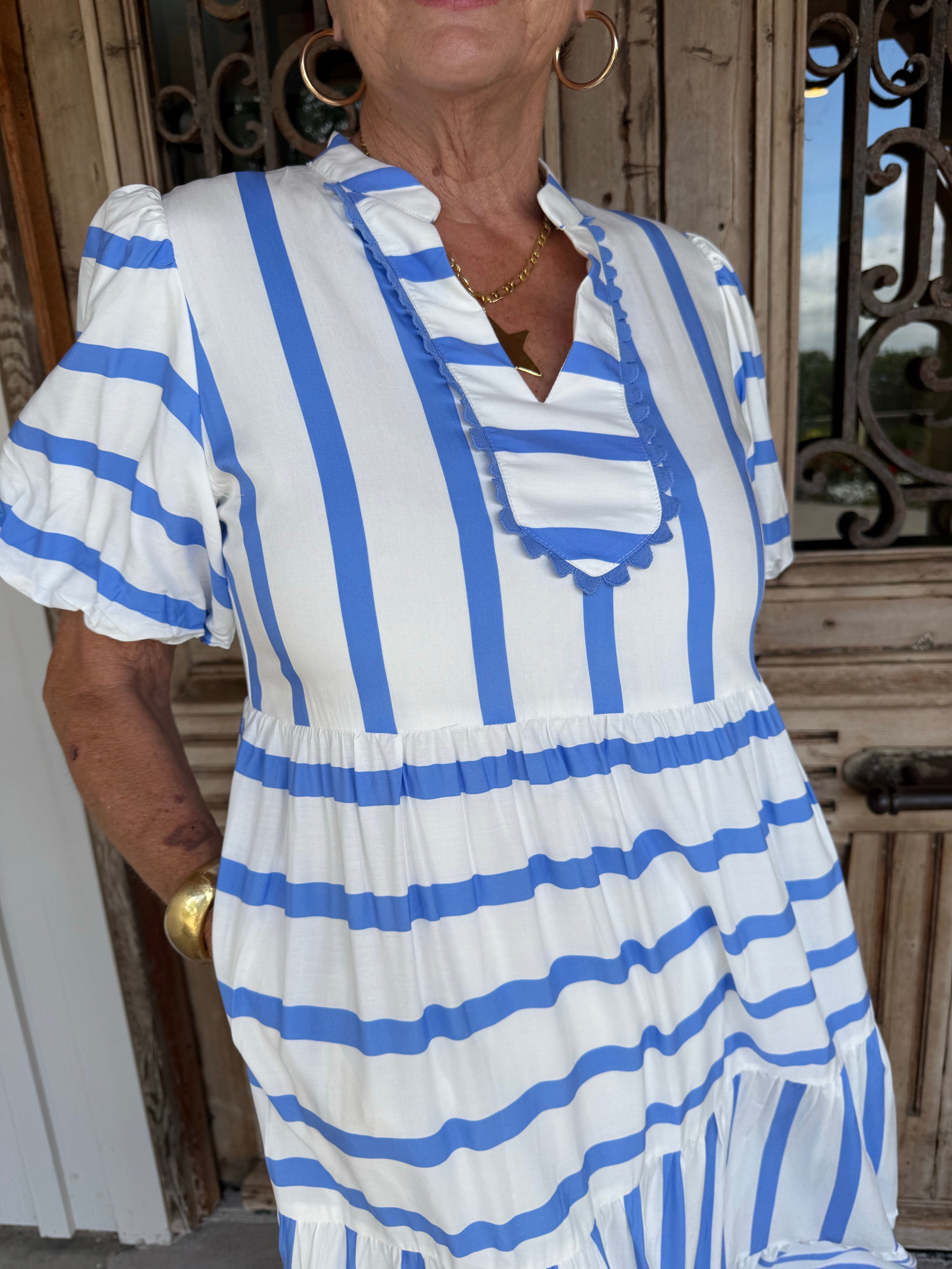 hally blue & white cotton pleated stripe dress L.K. BENNETT Hally Pleated Stripe Dress