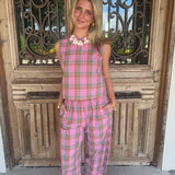 Poppy Pink & Green Plaid Pant Set