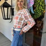 Coral Crochet Squares Jumper