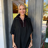 Black Ladies Solid Color Turndown Collar Knit Top