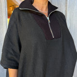 Black Ladies Solid Color Turndown Collar Knit Top