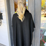 Black Ladies Solid Color Turndown Collar Knit Top