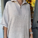 Taupe Ladies Solid Color Turndown Collar Knit Top