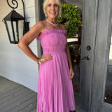 Wild Rose Pleated Midi Dress