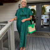 Margot Navy Green Striped Kaftan