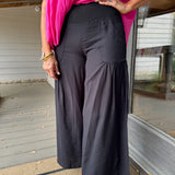 Black Wide Leg Lace Trim Pants