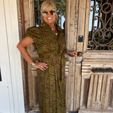 Juliet Olive Print Midi Dress