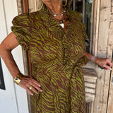 Juliet Olive Print Midi Dress