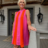 Pink and Orange Stripe Dress