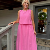 Pink Cotton Tank Midi Dress