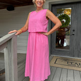 Pink Cotton Tank Midi Dress