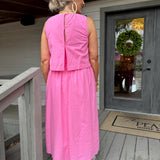 Pink Cotton Tank Midi Dress