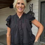 Black Lace Trim Blouse