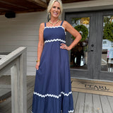 Navy Rick Rack Trim Maxi Dress