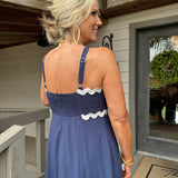 Navy Rick Rack Trim Maxi Dress