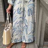 Beige w/ Blue Print Plazzo Pant