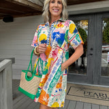 Short Sleeve Pattern Mini Dress