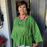 Noa Green Linen Tie Waisted Top