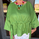Noa Green Linen Tie Waisted Top