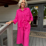 Fuschia Cropped Linen Pant