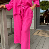 Fuschia Cropped Linen Pant