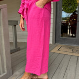 Fuschia Cropped Linen Pant