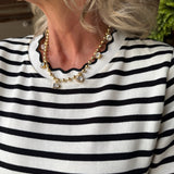 Ivory/Black Striped T-Shirt Midi Dress