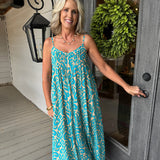 Aqua Tan Strap Maxi Dress
