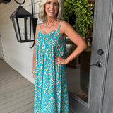 Aqua Tan Strap Maxi Dress