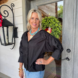 Lois Black Puff Sleeve Blouse