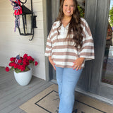 Hannah Brown Striped Zip Top - Curvy