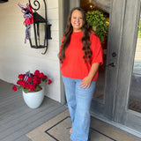 Red Short Sleeve Knit Top - Curvy