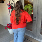 Red Short Sleeve Knit Top - Curvy
