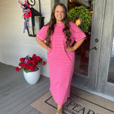 Lindsey Pink Stripe Maxi - Curvy