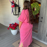 Lindsey Pink Stripe Maxi - Curvy