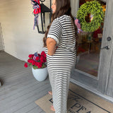 Ivory/Black Striped T Shirt Midi Dress - Curvy