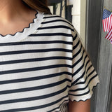 Ivory/Black Striped T Shirt Midi Dress - Curvy
